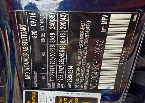 2017 Mercedes-Benz Glc 300 4Matic z USA, uszkodzony, nr VIN WDC0G4KB0HF170542